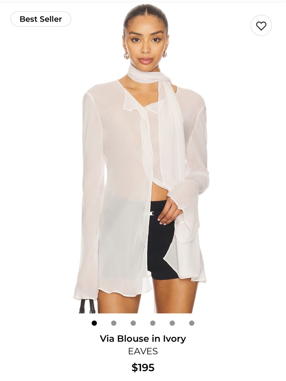 Eaves Via Ivory Sheer Tie-Neck Blouse